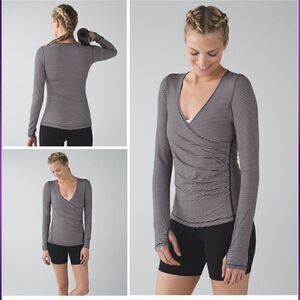 Lululemon Sunset Salutation Long Sleeve Mini Pop Stripe Black Mink Berry Top 6